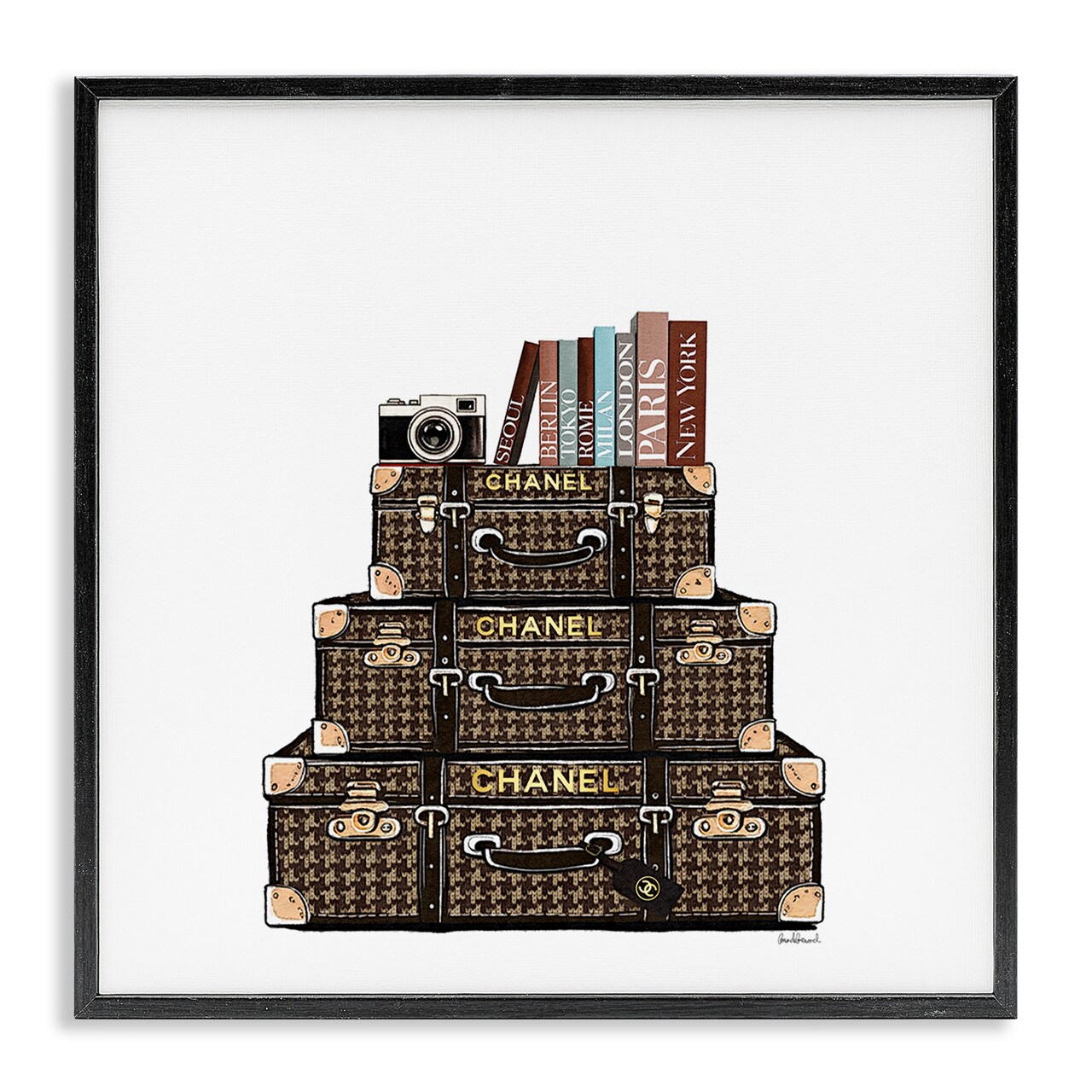 Stupell Industries Travel Vintage Luggage & Books Framed Giclee, design by Amanda Greenwood
